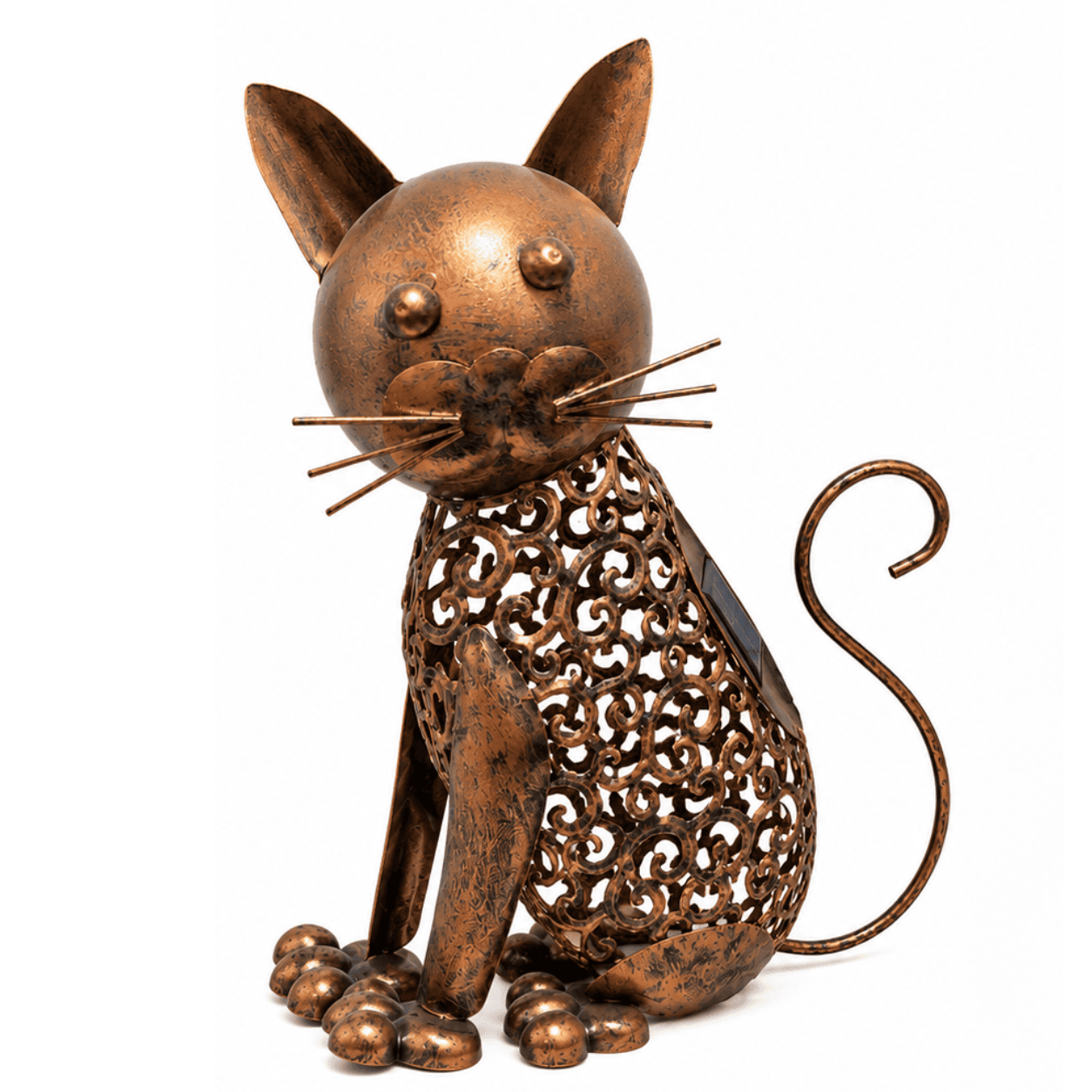 Lampara Solar Decorativa Gato Metal Vintage Exterior-0