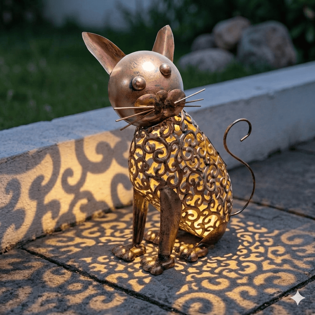 Lampara Solar Decorativa Gato Metal Vintage Exterior-2
