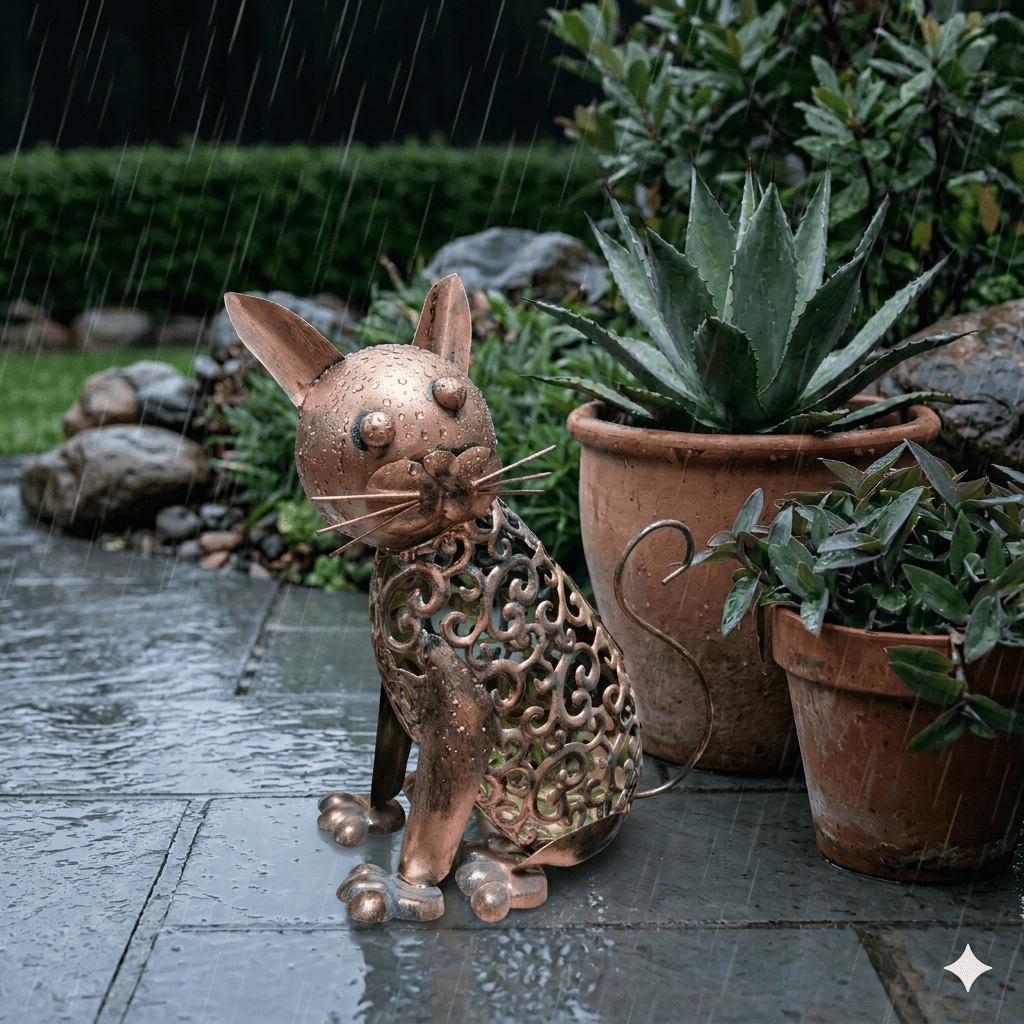 Lampara Solar Decorativa Gato Metal Vintage Exterior-4