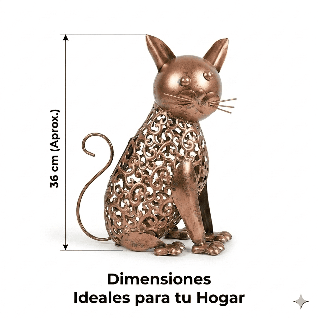 Lampara Solar Decorativa Gato Metal Vintage Exterior-5
