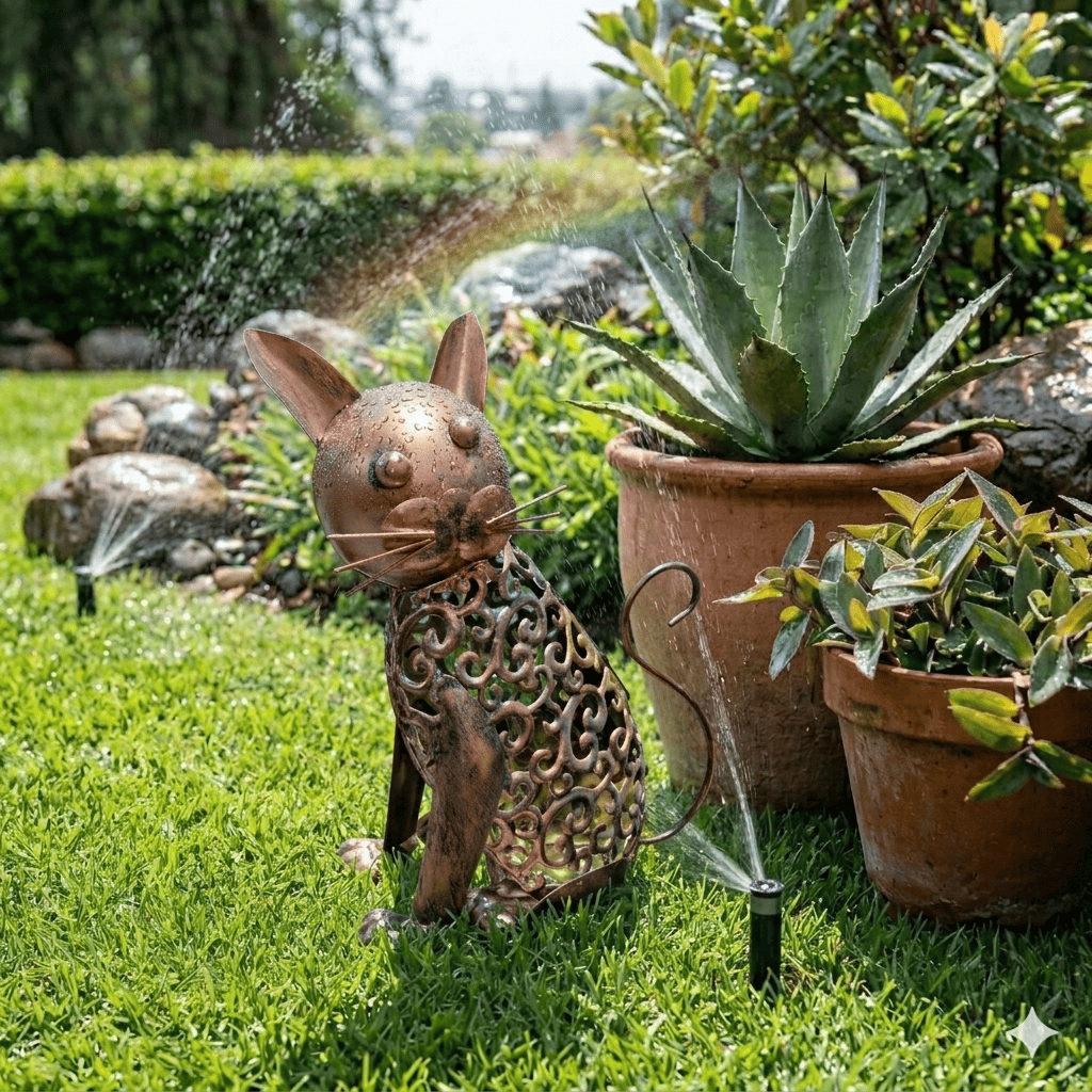 Lampara Solar Decorativa Gato Metal Vintage Exterior-6