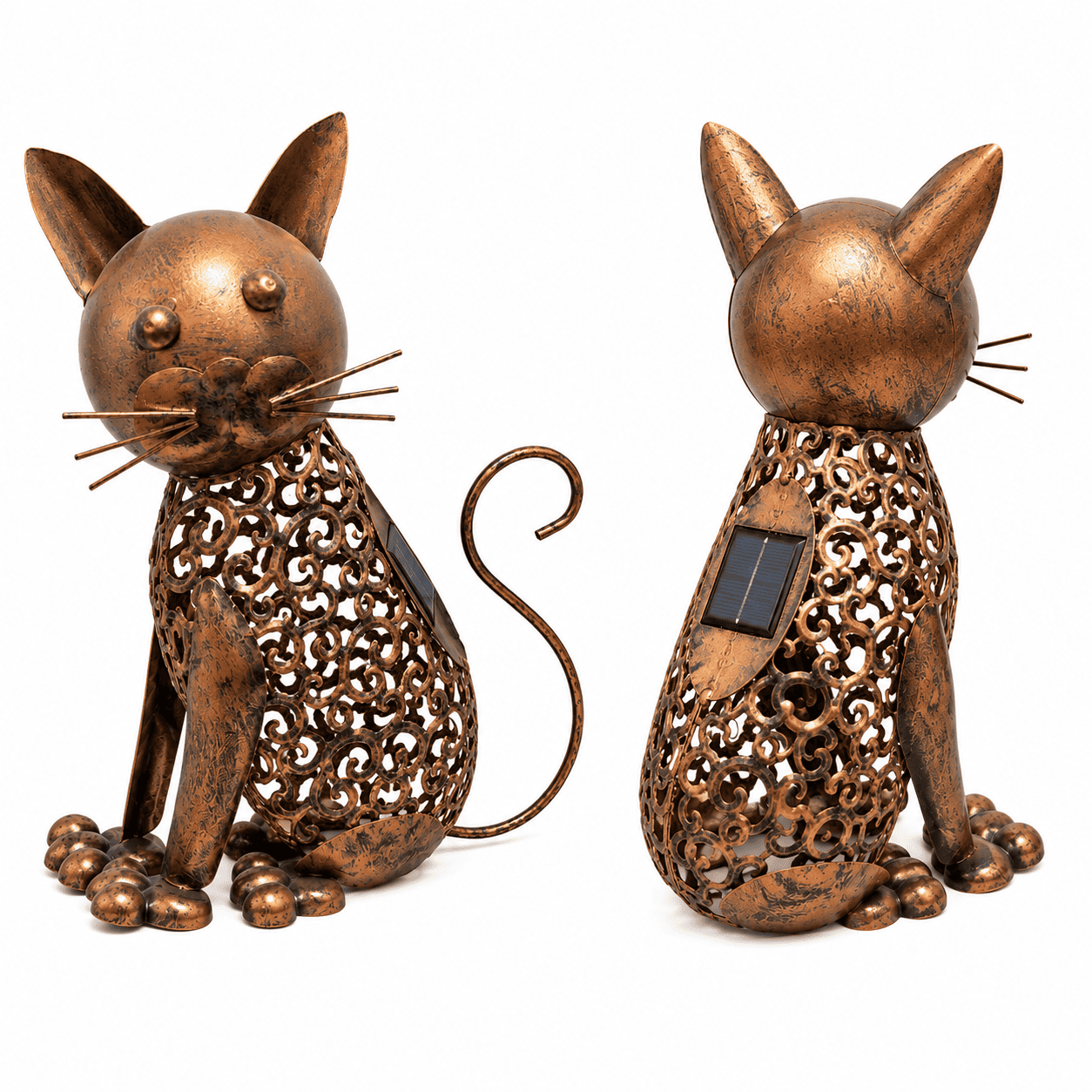 Lampara Solar Decorativa Gato Metal Vintage Exterior-8