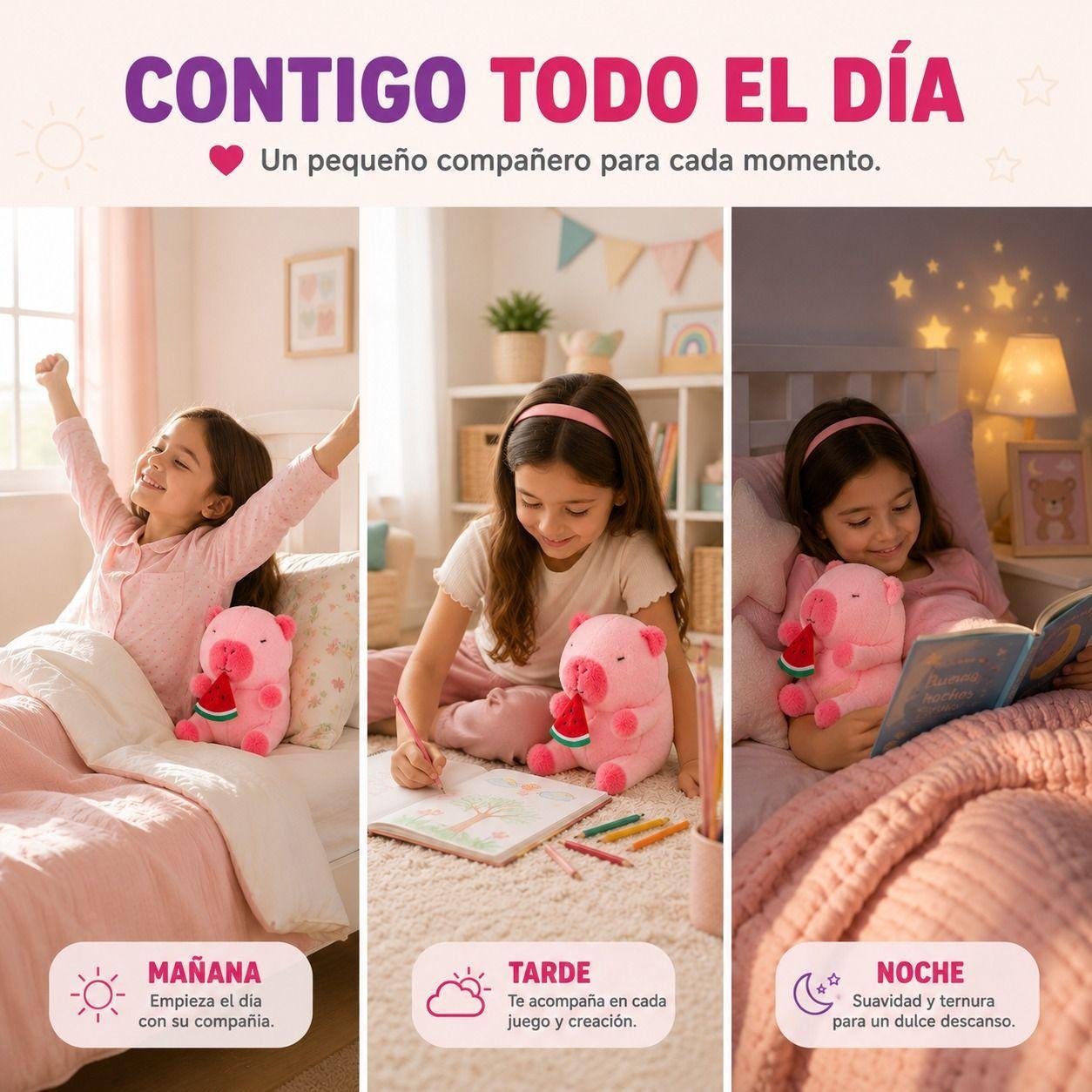 Peluche Capibara Rosado con Sandia de 23 cm Ternura Suavidad y Diseno Exclusivo-3