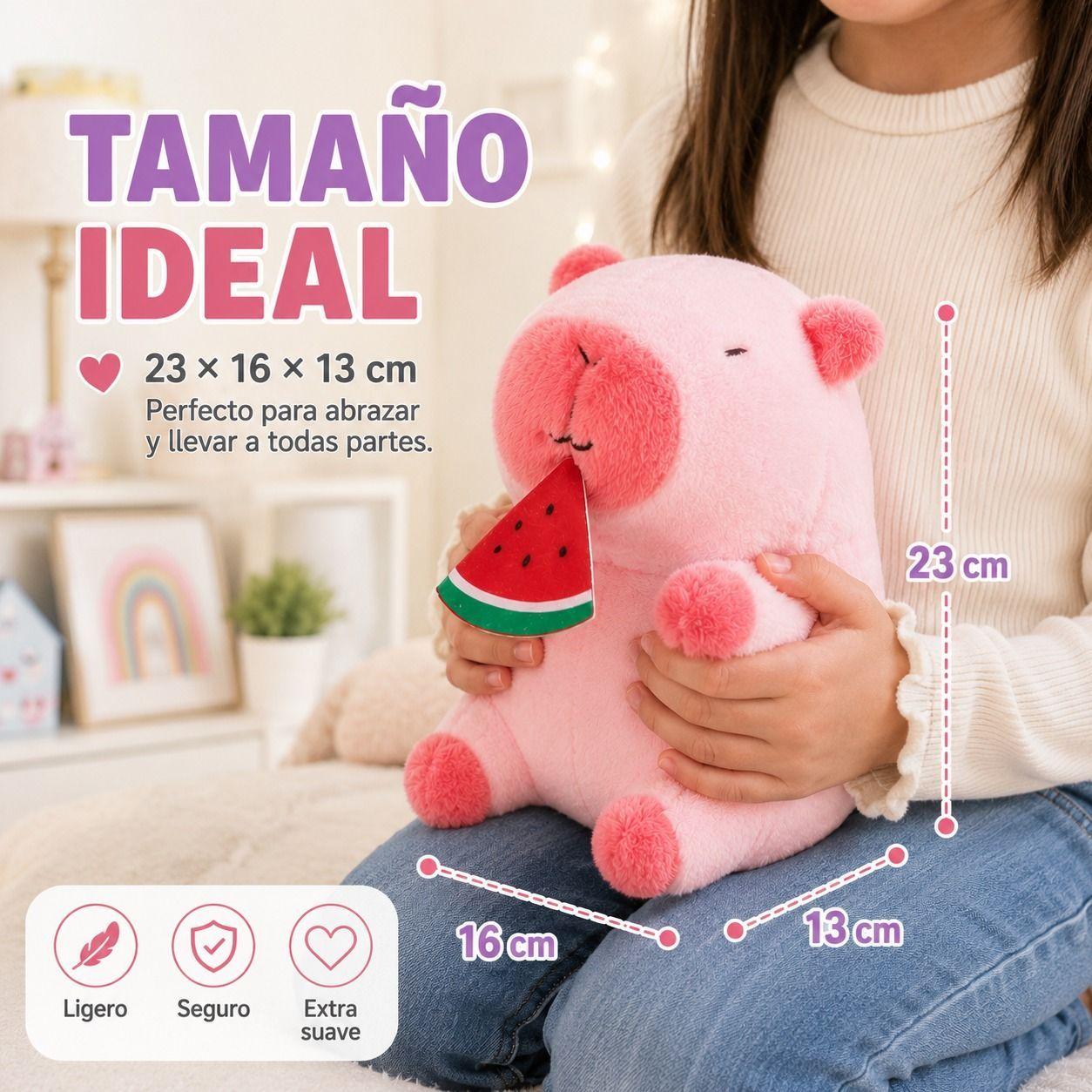 Peluche Capibara Rosado con Sandia de 23 cm Ternura Suavidad y Diseno Exclusivo-7