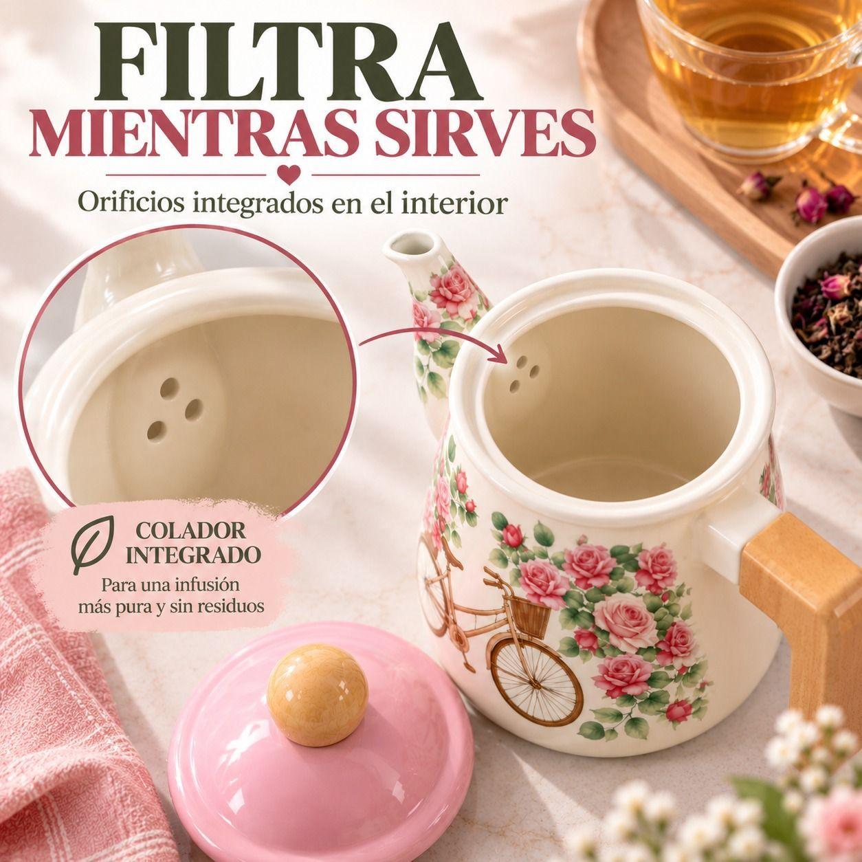 Tetera Floral Vintage 1 Litro Con Colador Integrado T Once-3