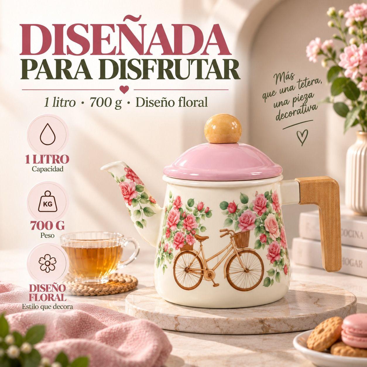 Tetera Floral Vintage 1 Litro Con Colador Integrado T Once-4