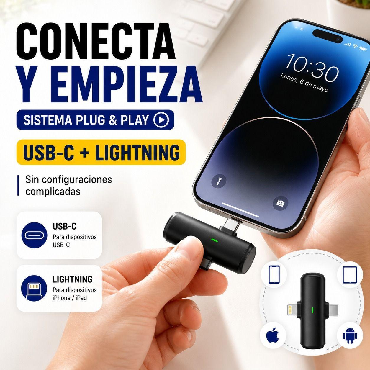 Microfono Inalambrico Solapa Doble Celular Tipo C Lightning-3