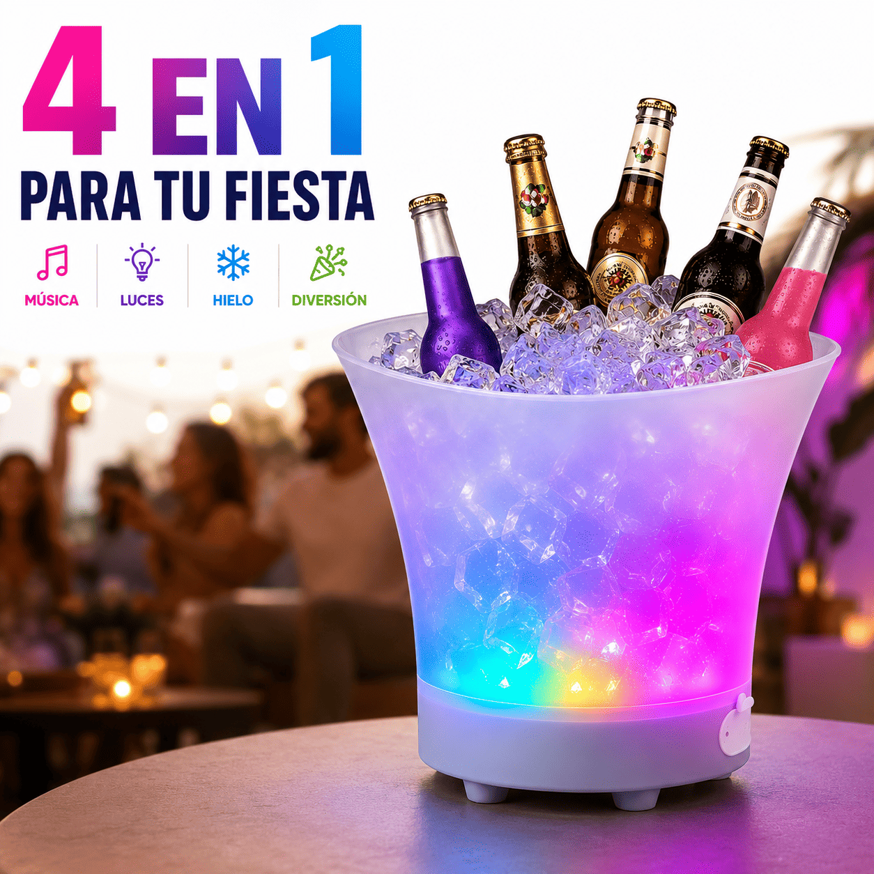 Hielera Parlante 4 en 1 que lo tiene TODO Hielera Parlante Bluetooth Luz Led-4