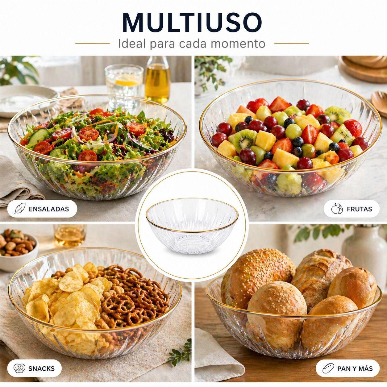 Ensaladera Premium Acrilica con Borde Dorado Estilo y Resistencia-2