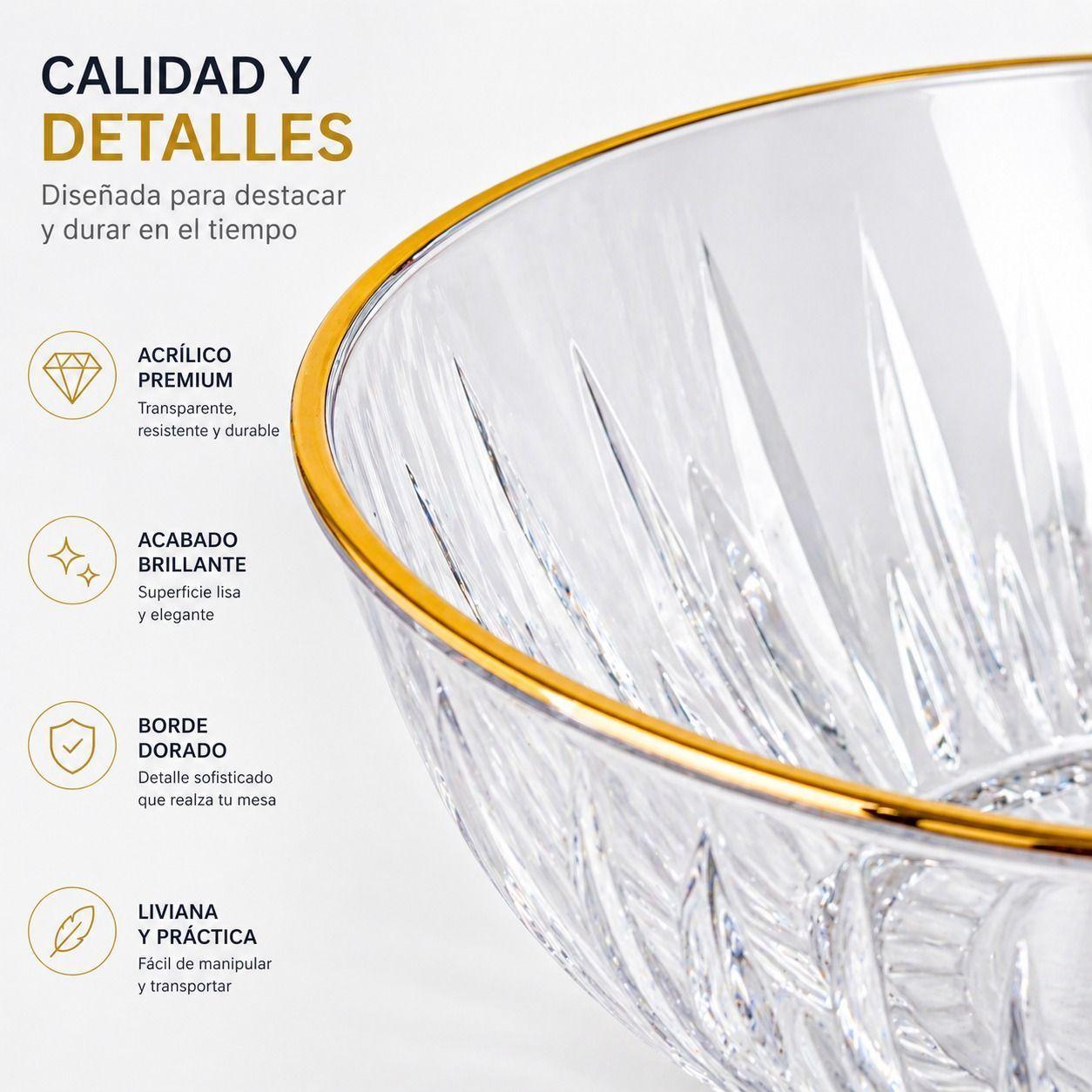 Ensaladera Premium Acrilica con Borde Dorado Estilo y Resistencia-3