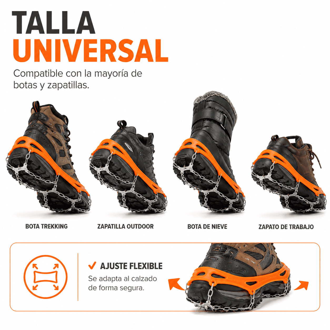 Crampones Antideslizantes Universales para Zapatos y Botas con Bolsa de Transporte-3
