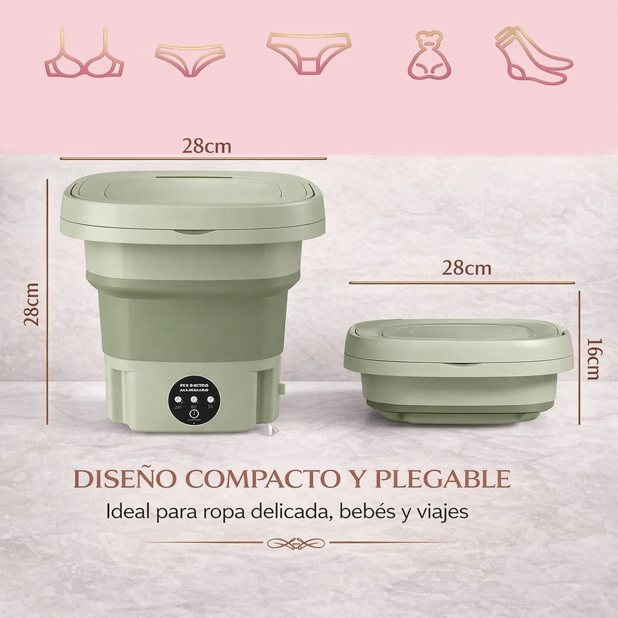 Lavadora Plegable Portatil Ropa Delicada y Esencial Verde-4