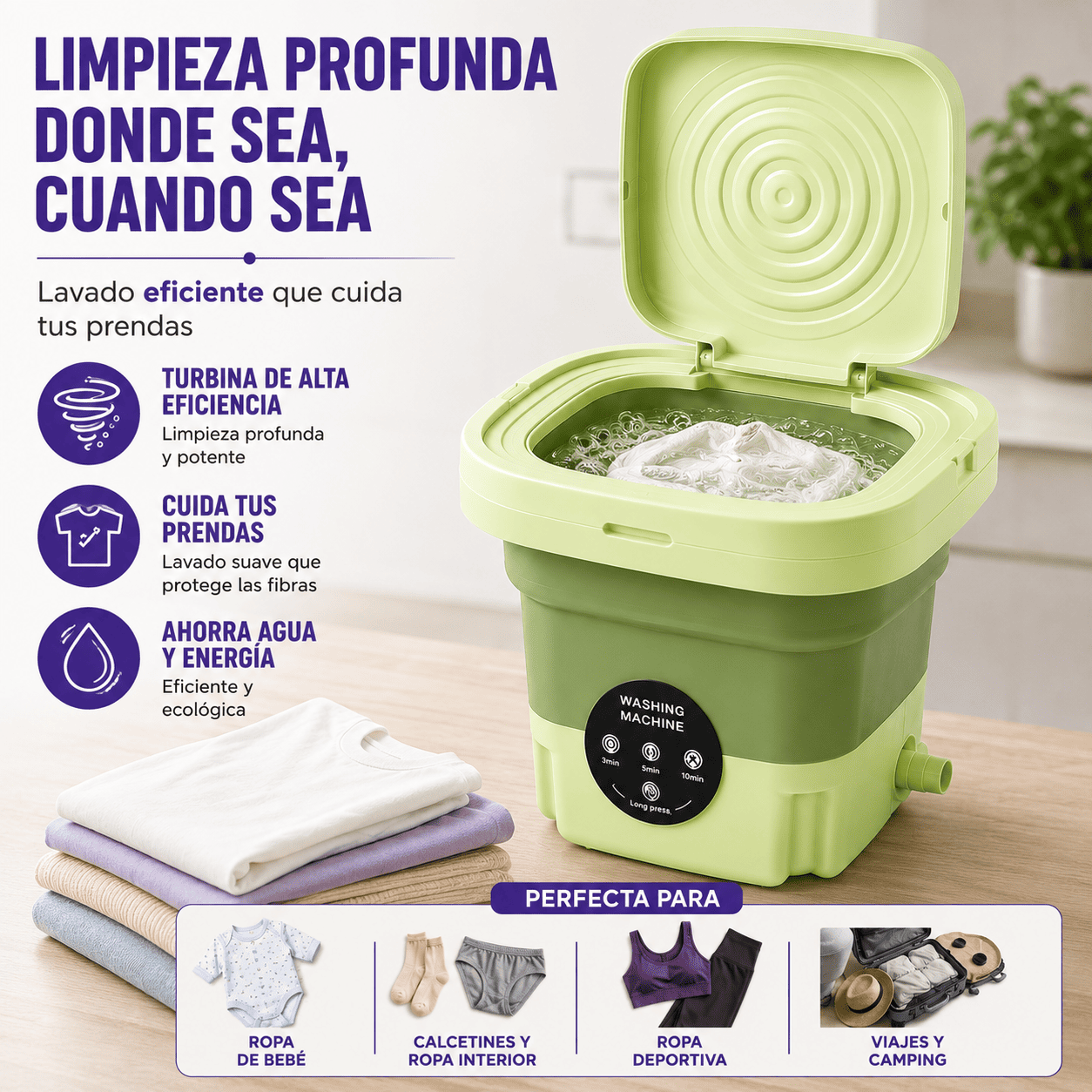 Mini Lavadora Plegable 9 Litros Cesta Centrifugado Ropa Delicada y Bebé CuidadoV-4
