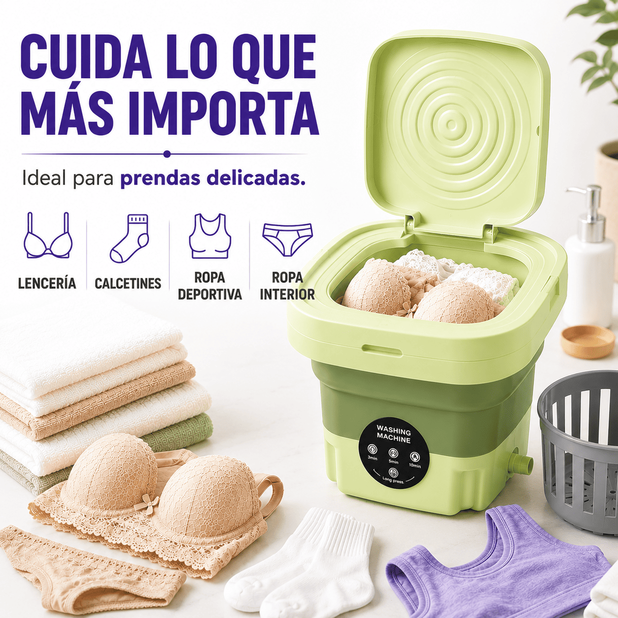 Mini Lavadora Plegable 9 Litros Cesta Centrifugado Ropa Delicada y Bebé CuidadoV-9