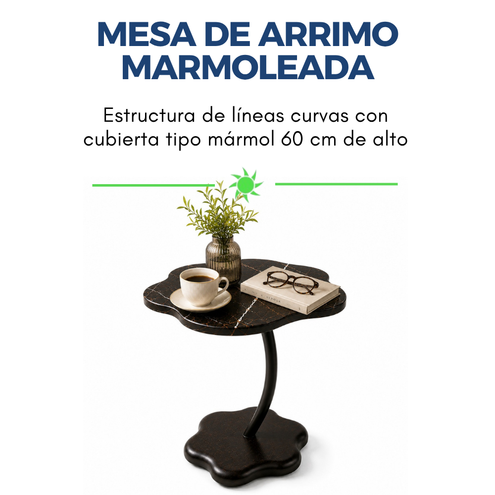 Mesa Arrimo Lateral Auxiliar Flor Marmol Cafe Sillon Sofa 60 Cm-1