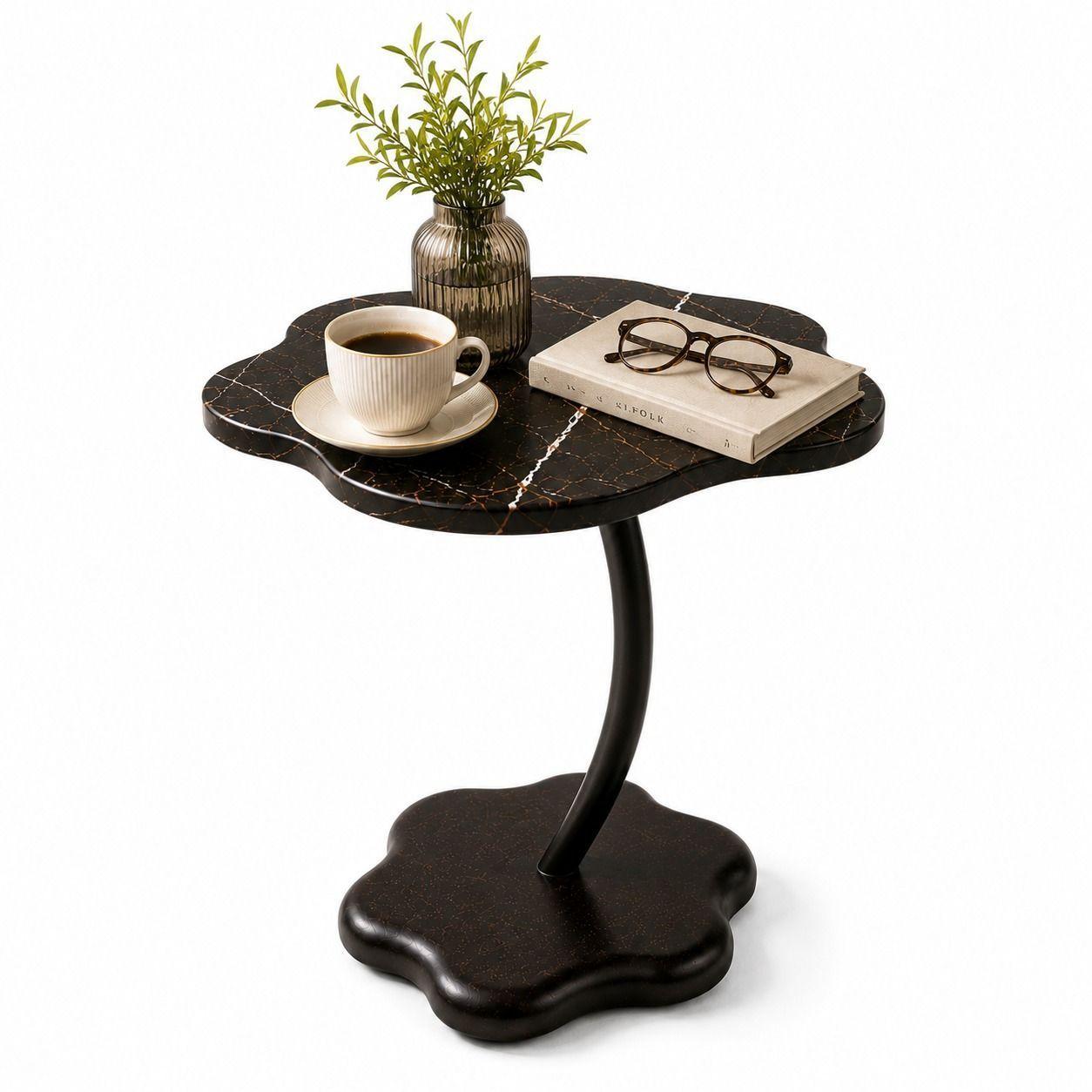 Mesa Arrimo Lateral Auxiliar Flor Marmol Cafe Sillon Sofa 60 Cm-0