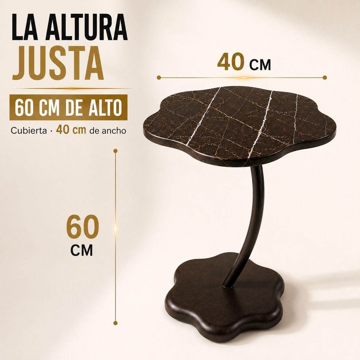 Mesa Arrimo Lateral Auxiliar Flor Marmol Cafe Sillon Sofa 60 Cm-4
