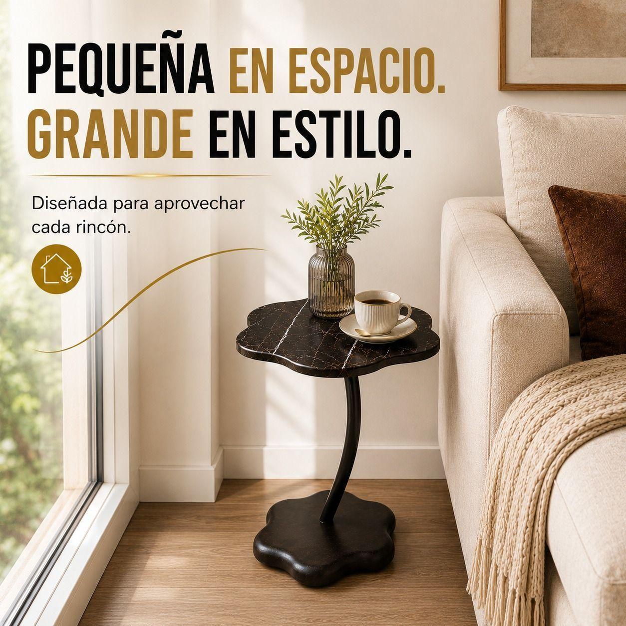 Mesa Arrimo Lateral Auxiliar Flor Marmol Cafe Sillon Sofa 60 Cm-5