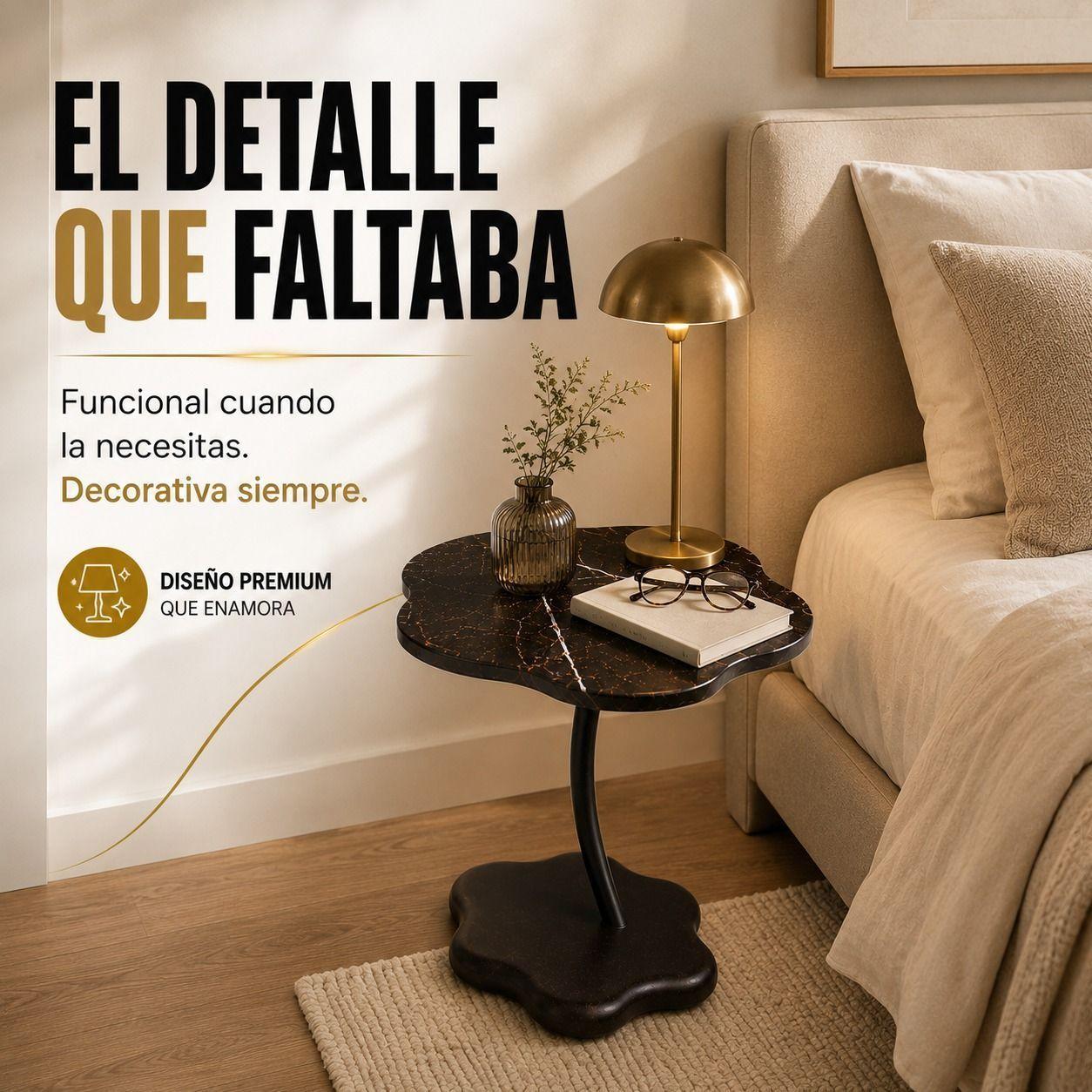 Mesa Arrimo Lateral Auxiliar Flor Marmol Cafe Sillon Sofa 60 Cm-8