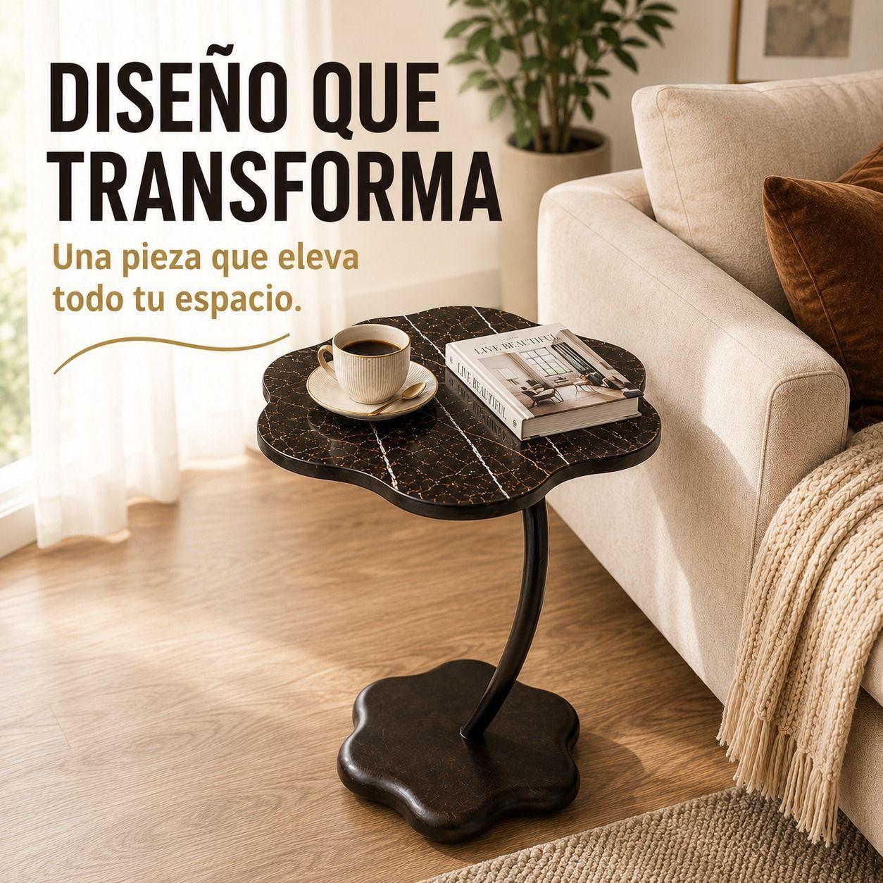 Mesa Arrimo Lateral Auxiliar Flor Marmol Cafe Sillon Sofa 60 Cm-9