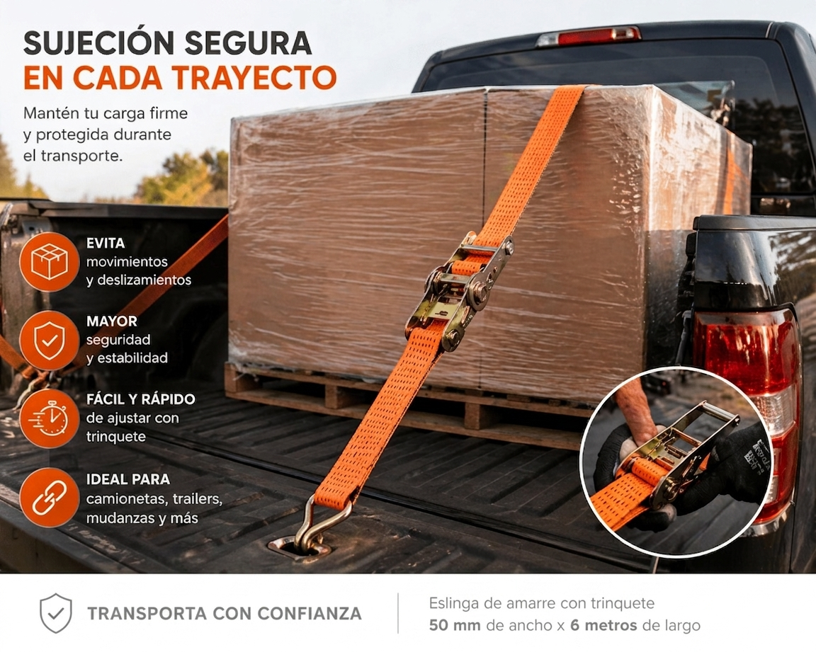Eslinga de Amarre con Trinquete 50 mmx6 m Sujecion Segura Carga y Transporte-1