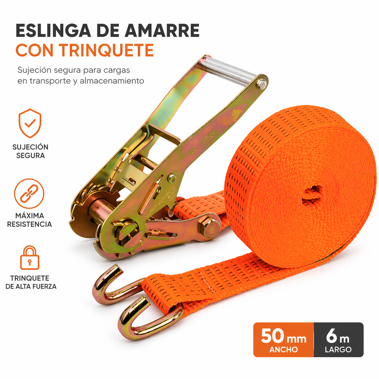 Eslinga de Amarre con Trinquete 50 mmx6 m Sujecion Segura Carga y Transporte-3