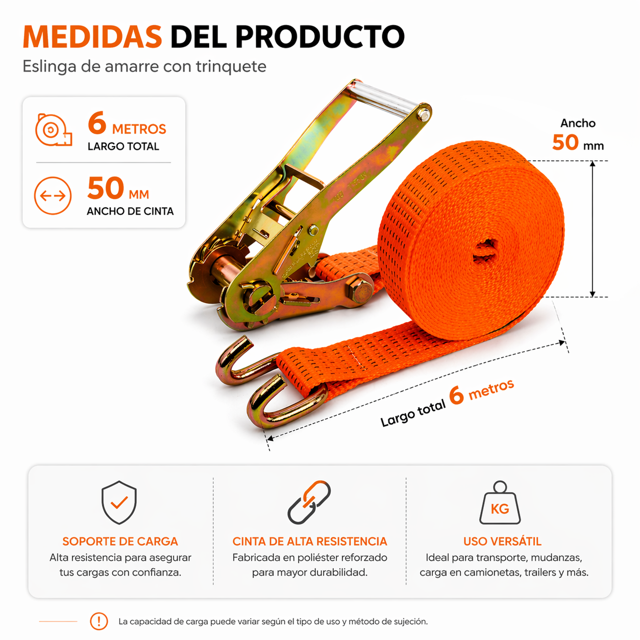 Eslinga de Amarre con Trinquete 50 mmx6 m Sujecion Segura Carga y Transporte-4