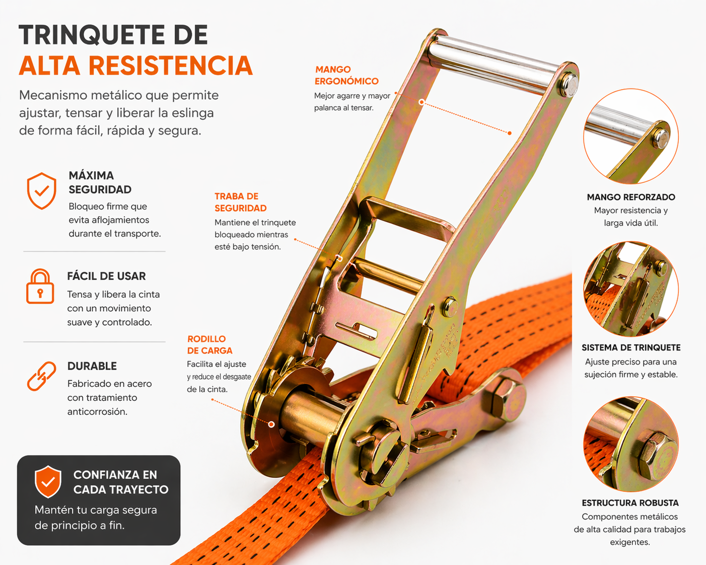 Eslinga de Amarre con Trinquete 50 mmx6 m Sujecion Segura Carga y Transporte-5