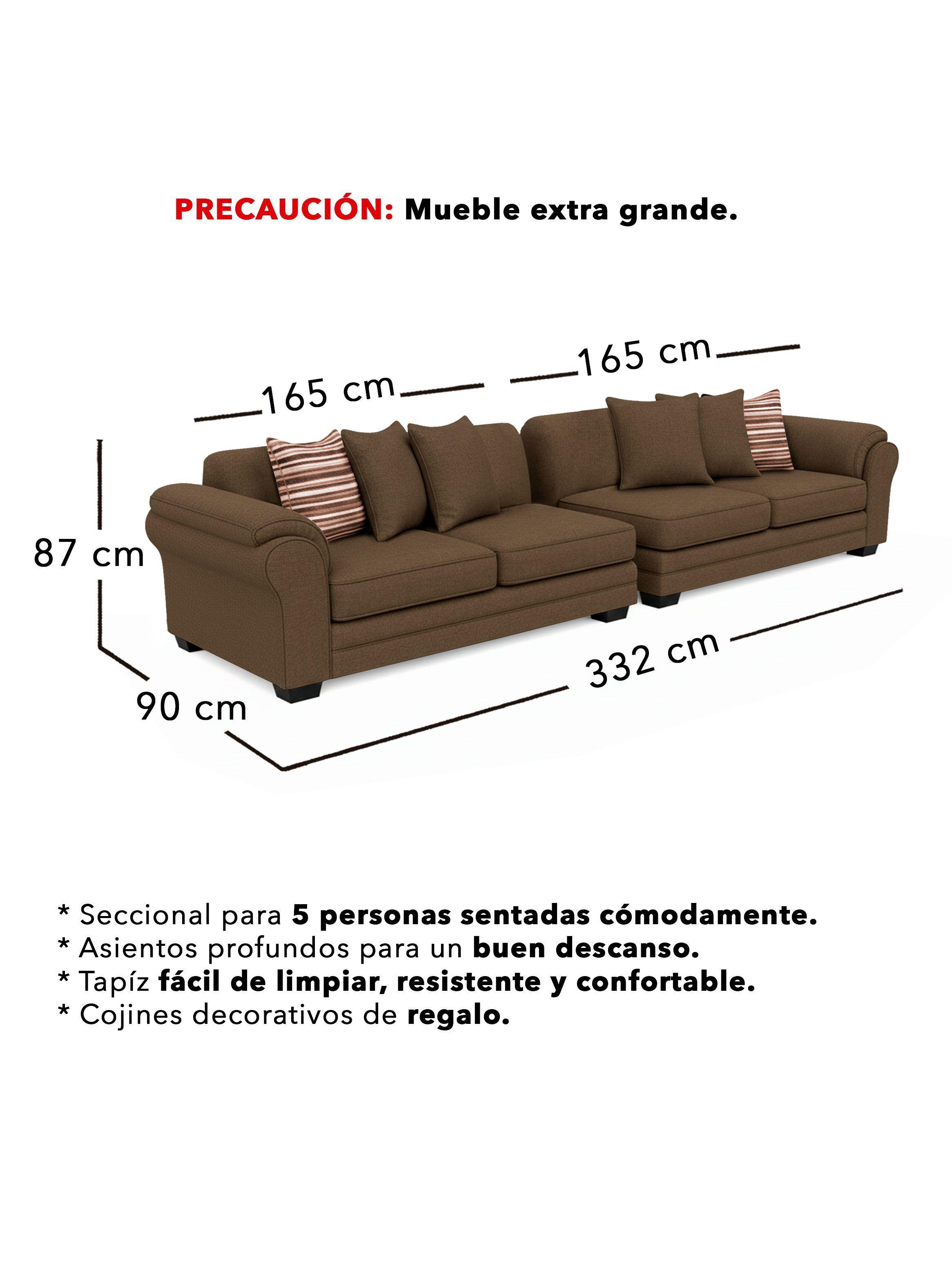 Sofá Seccional 5 Cuerpos XL Con Resorte Estructural Grandón Chenille -2