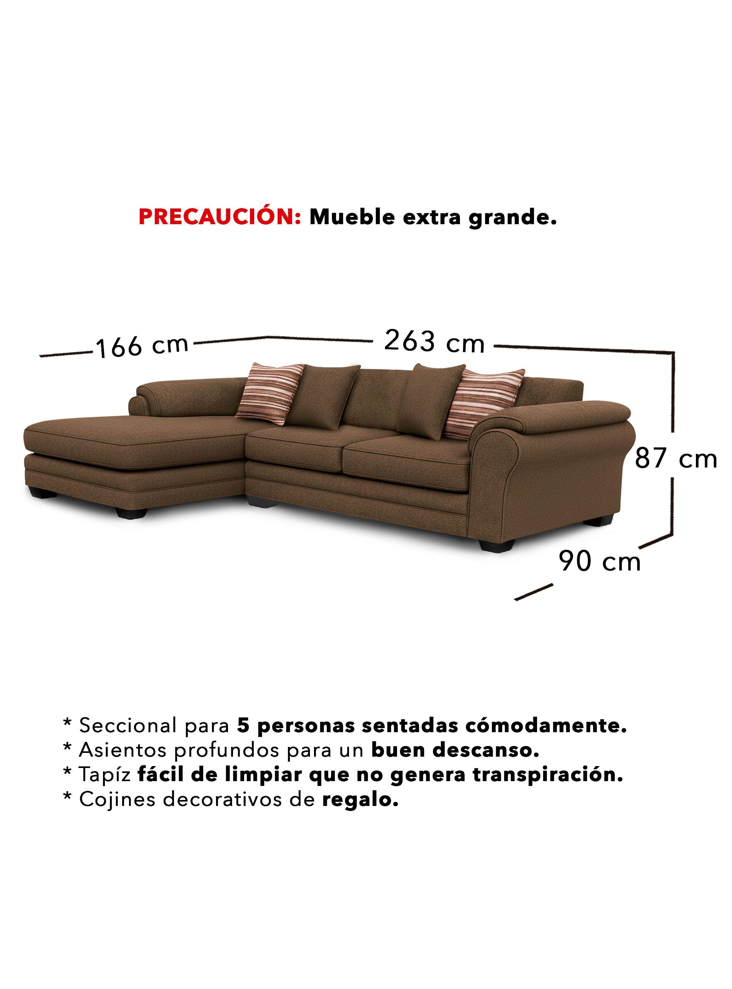 Sofá Seccional Izquierdo 5 Cuerpos XL Con Resorte Estructural Grandón Chenille -2