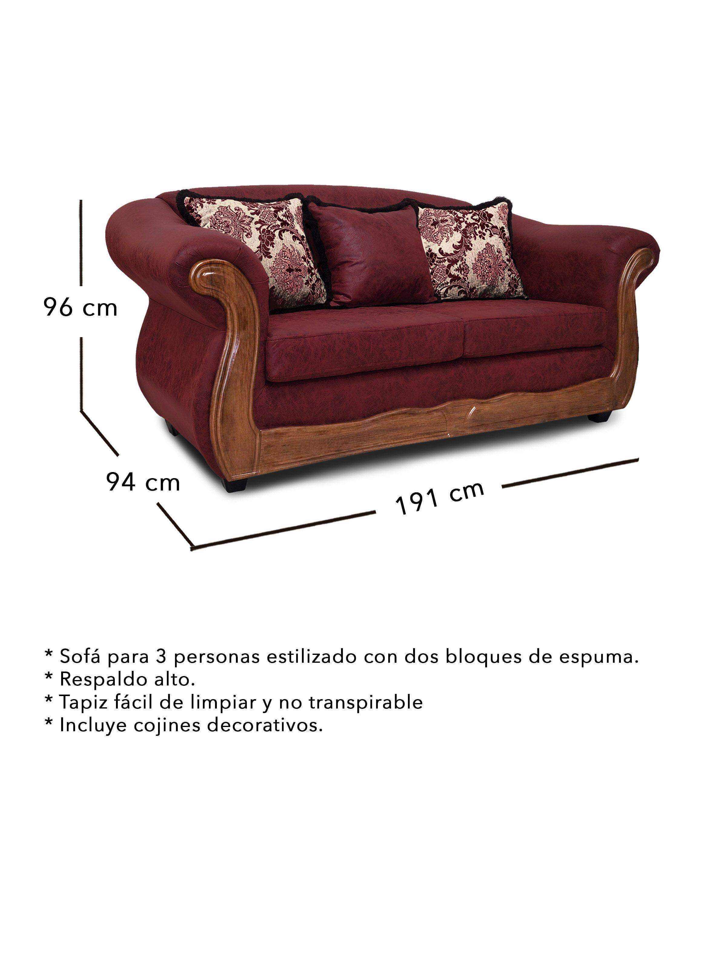 Sofá 3 Cuerpos Grand Búfalo Envejecido Burdeo X-2