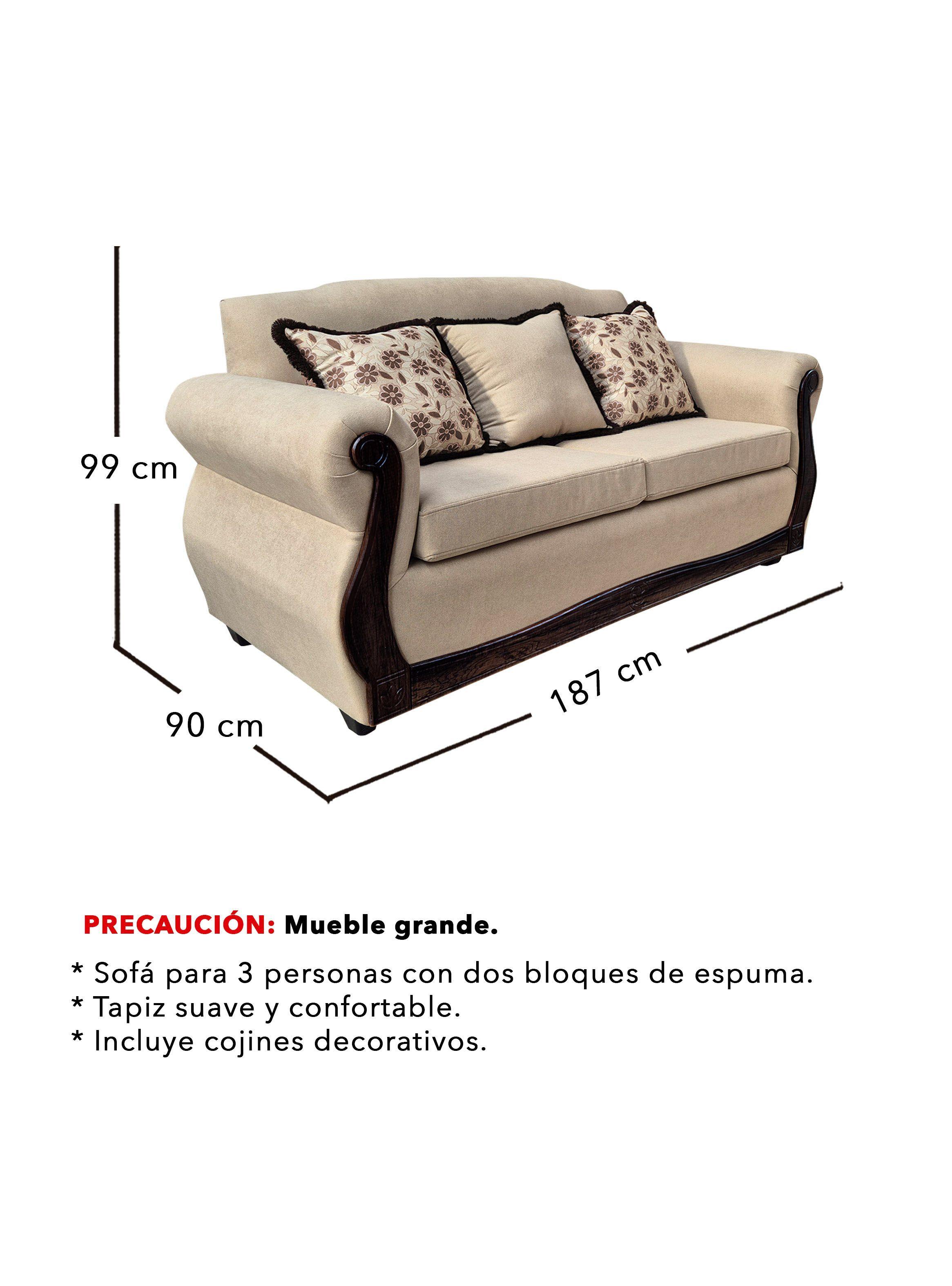 Sofá Con Resorte Estructural 3 Cuerpos Gran Santi Chenille -2
