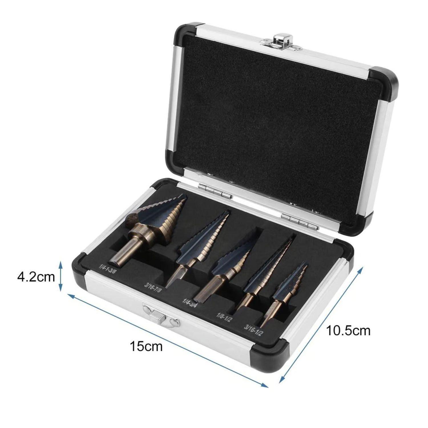 Juego de 5 Brocas Escalonadas con Estuche de Aluminio-3