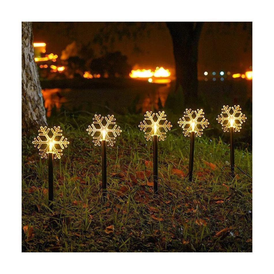 Estaca Solar Copo de Nieve de Navidad Jardín Pack 5-0