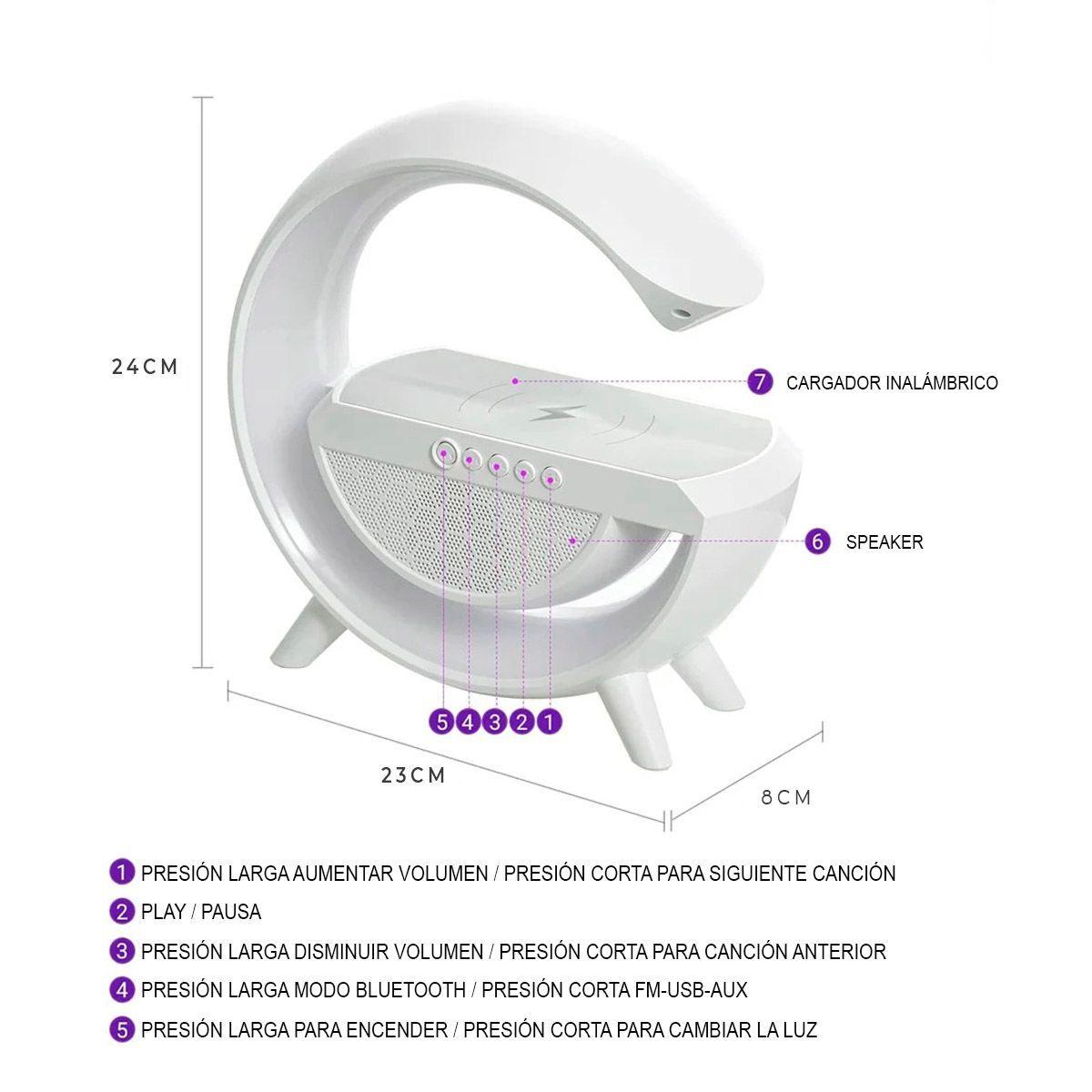 Parlante Bluetooth con Cargador Inalámbrico, Radio FM y Lámpara Rgb-4