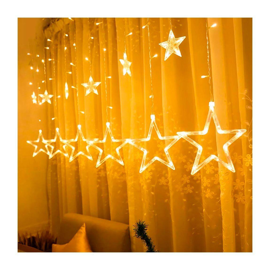 Cortina de luces con forma de estrellas cálida -2