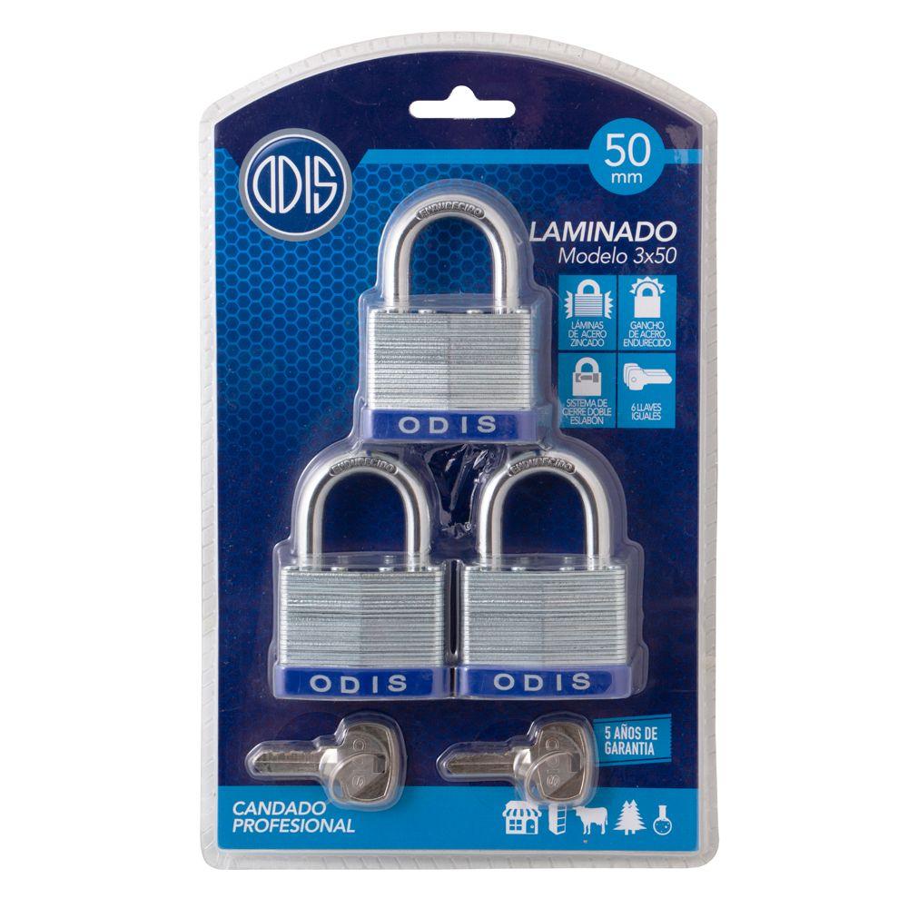Pack 3 Candados Laminado Odis 50mm - Llaves Iguales-6