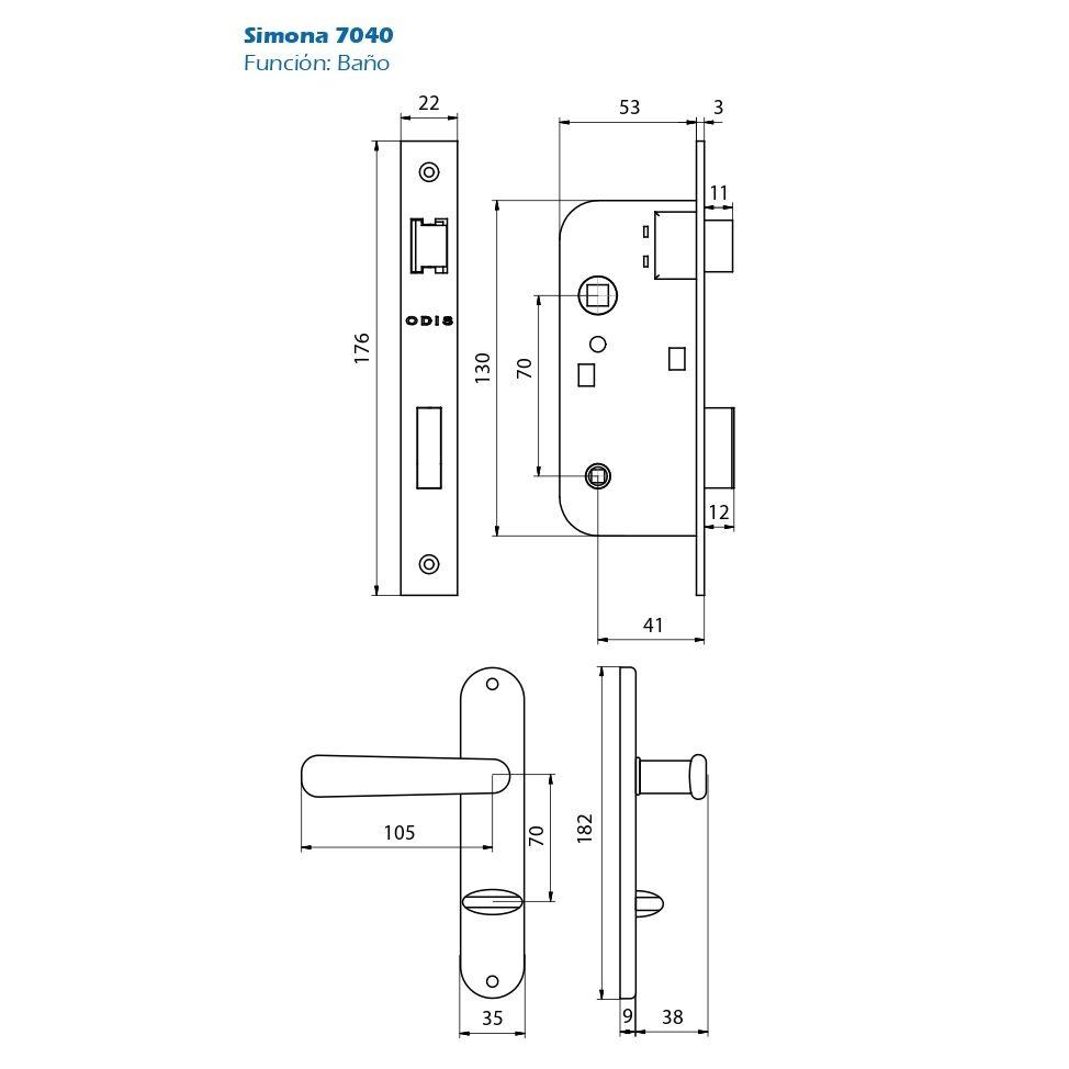 Cerradura Embutir Odis Simona 7040 Dormitorio - Negro-2