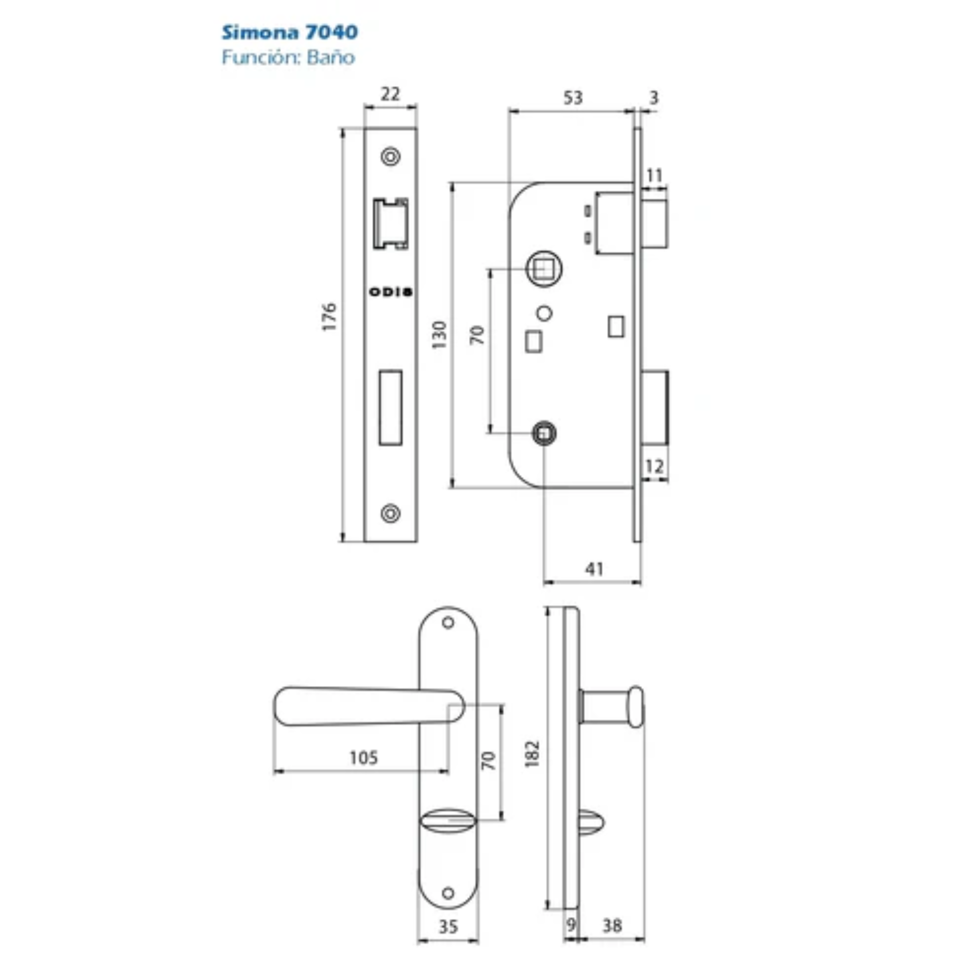 Cerradura Embutir Odis Simona 7040 Dormitorio - Negro-3