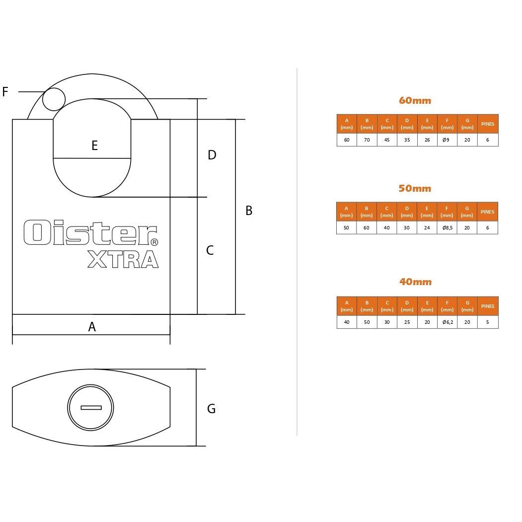 Candado Oister XTRA Hombros 50mm - Fierro Bronce-2