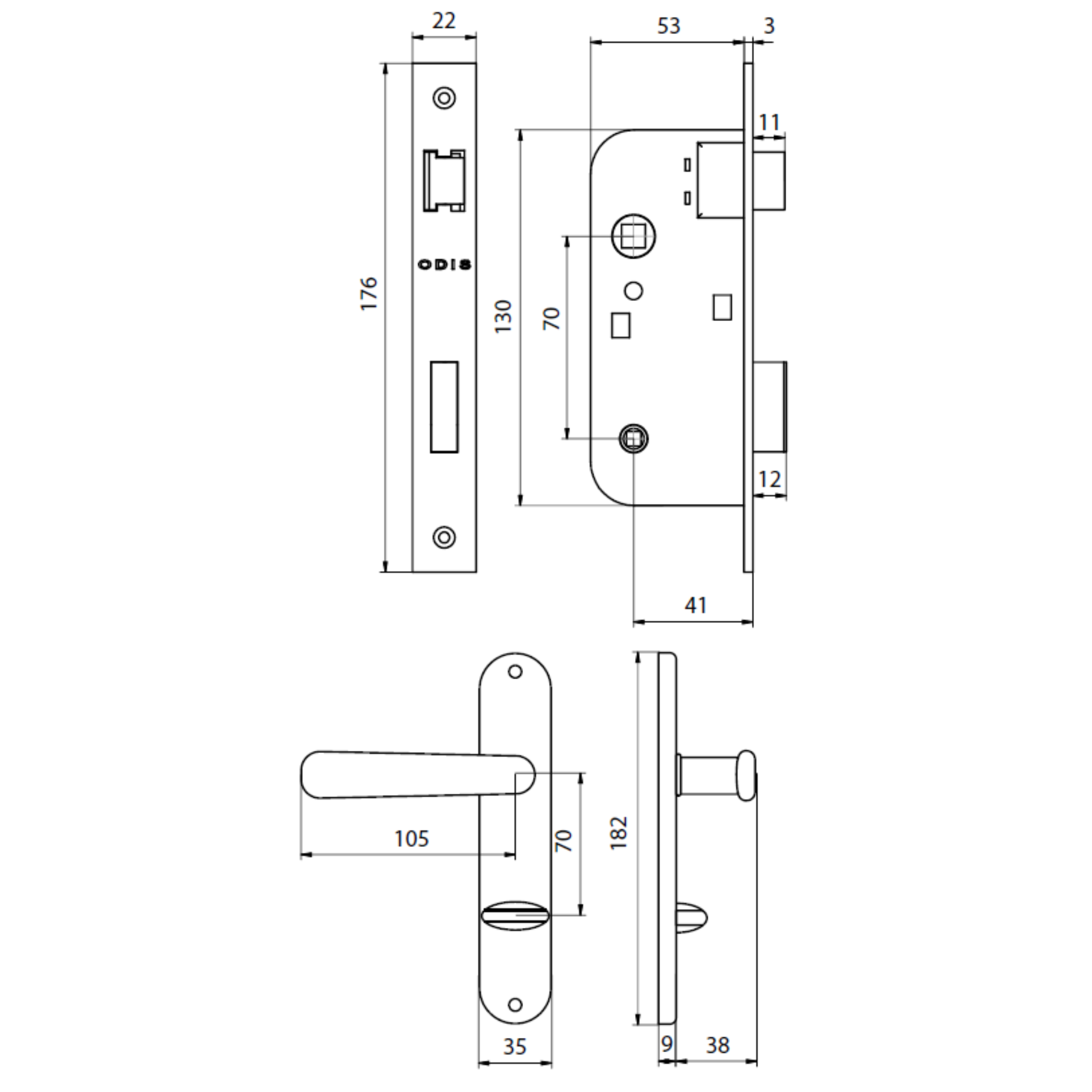 Cerradura Embutir Odis Simona 7040 Baño - Negro-4