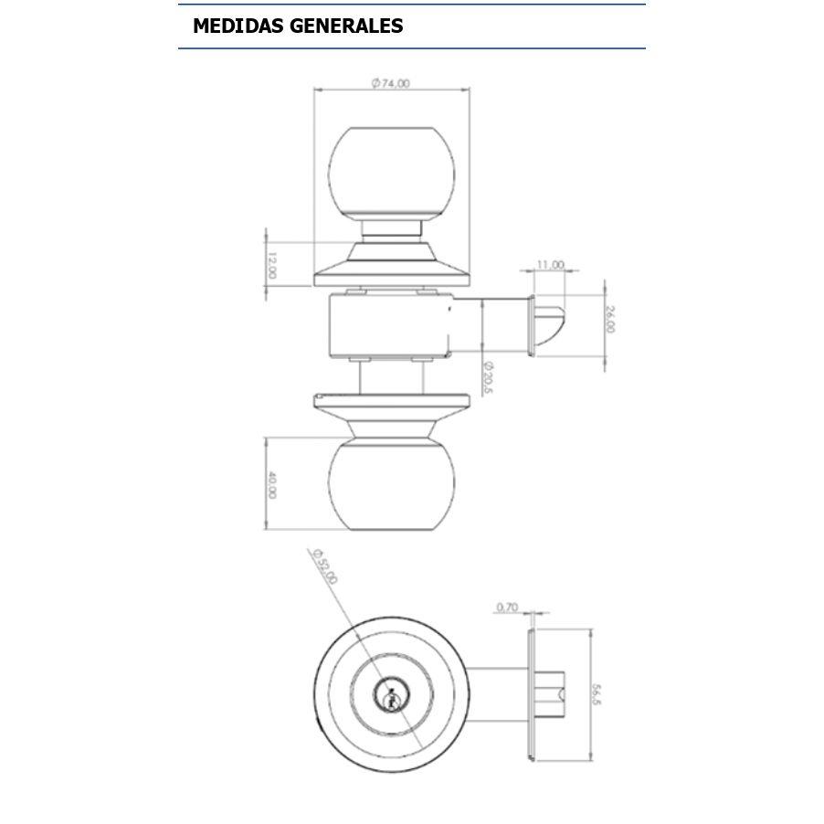 Cerradura Cilíndrica Oister 101 Dormitorio - Bronce Pulido-2