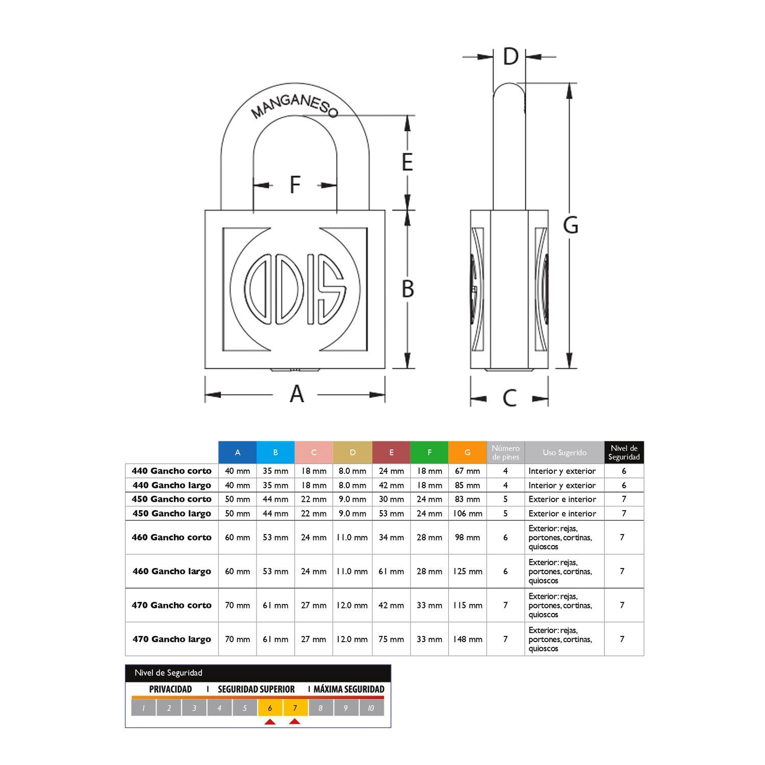 Candado Odis 460 60mm Gancho Largo-2