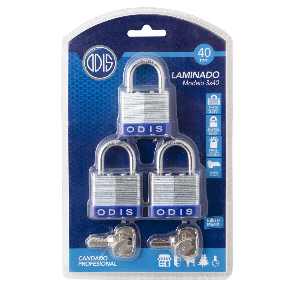 Pack 3 Candados Laminado Odis 40mm - Llaves Iguales-6