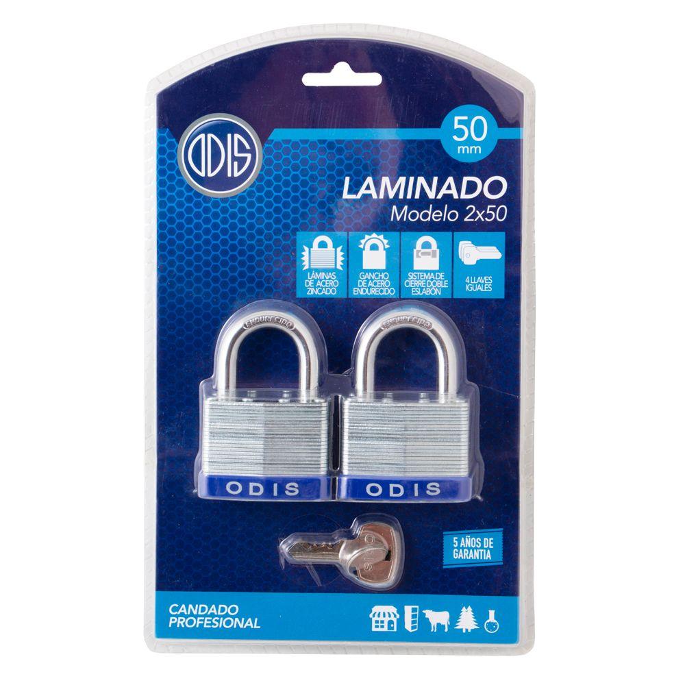 Pack 2 Candados Laminados Odis 50mm Acero Zincado - Llaves iguales-2