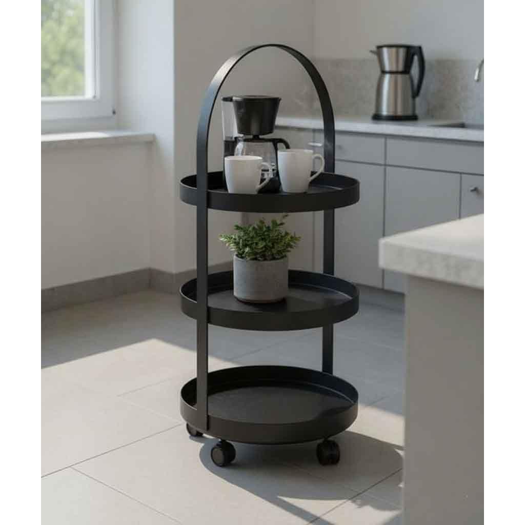 Carro Bar Organizador Metálico Lunden Negro 94x32 Hecho a Mano-2