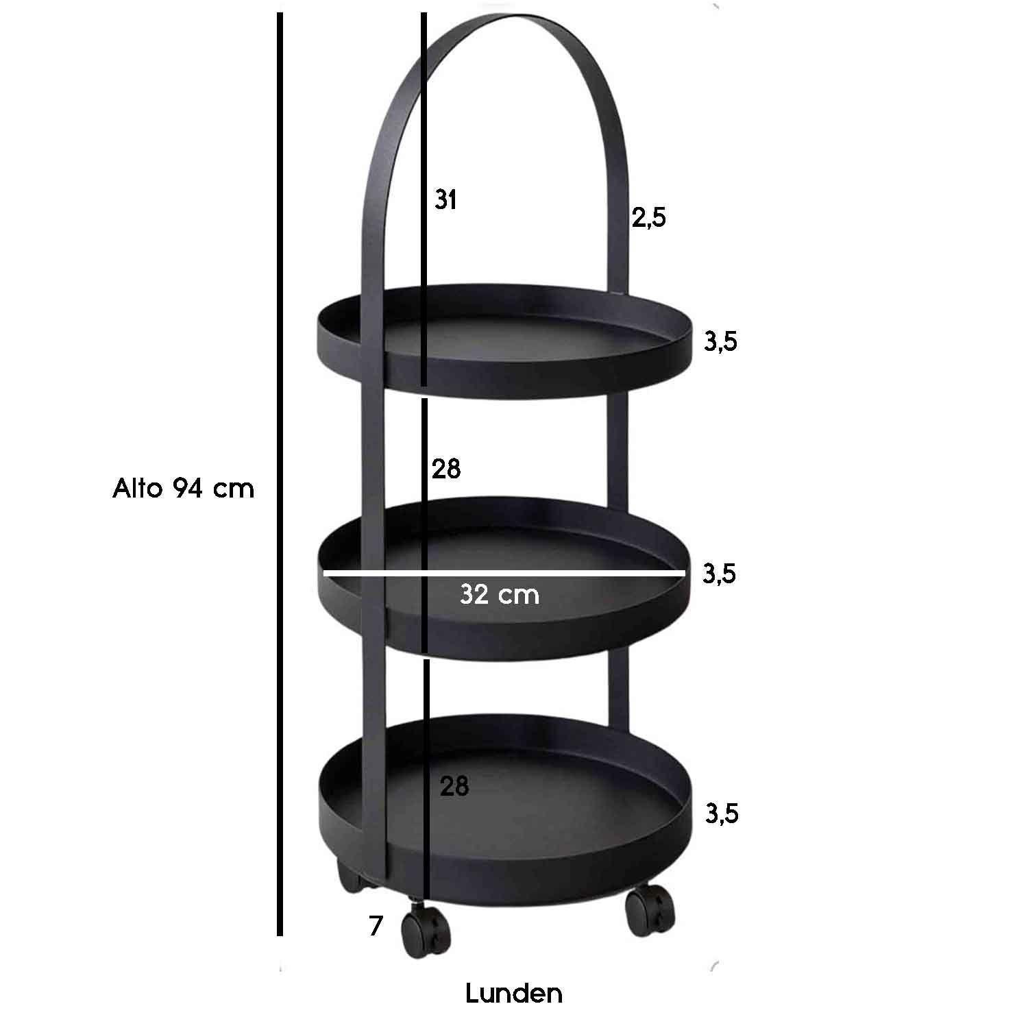 Carro Bar Organizador Metálico Lunden Negro 94x32 Hecho a Mano-3