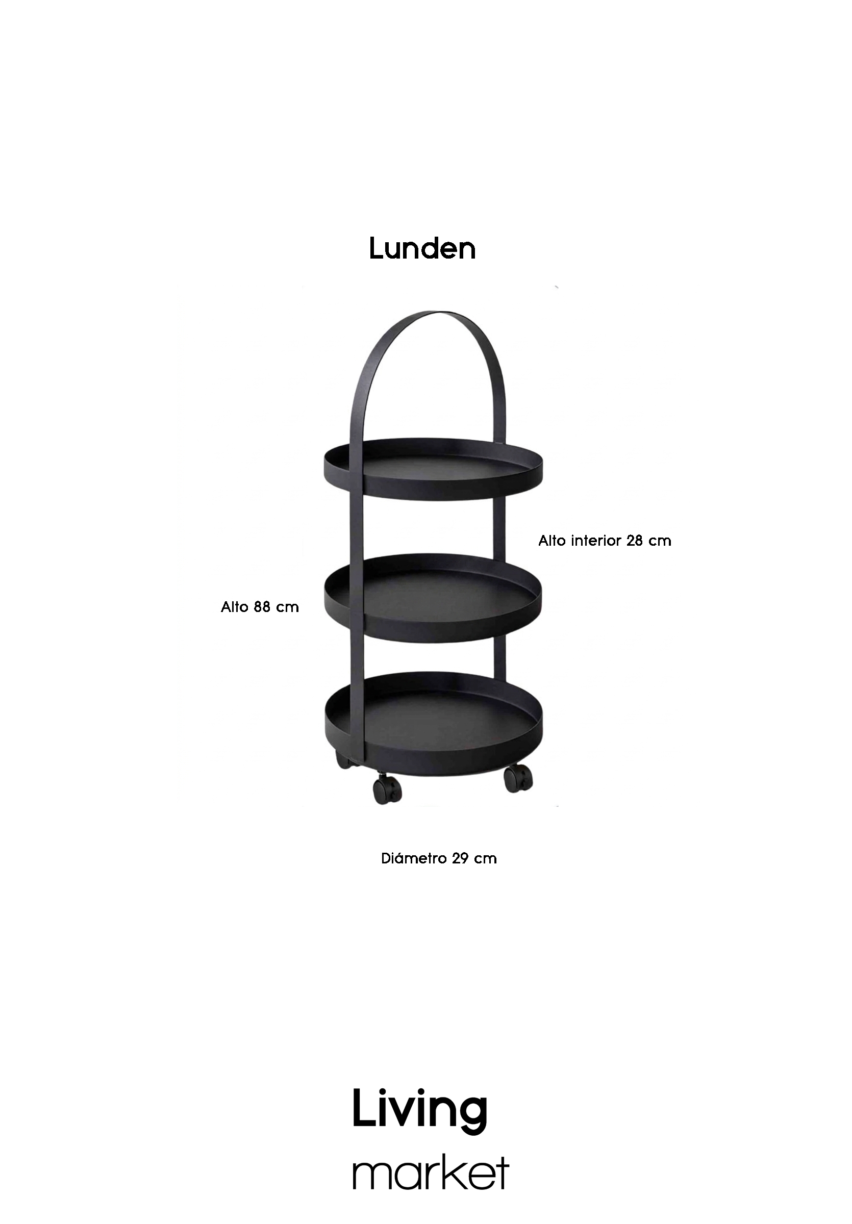 Carro Bar Organizador Metálico Lunden Negro 29x88 Hecho a Mano-3