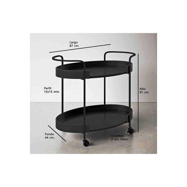 Carro Bar Metálico Larisa Negro 81x87x44 Hecho a Mano-7