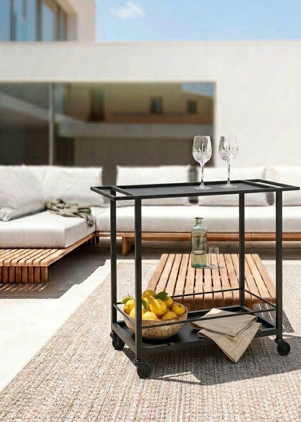 Carro Bar Metálico Maasi Negro 87x40x80 Hecho a Mano-0